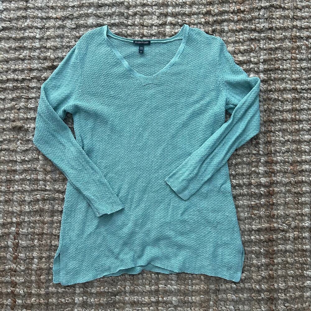 Eileen Fisher Organic Linen Cotton Knit Sweater Sage Green Size Small Relaxed